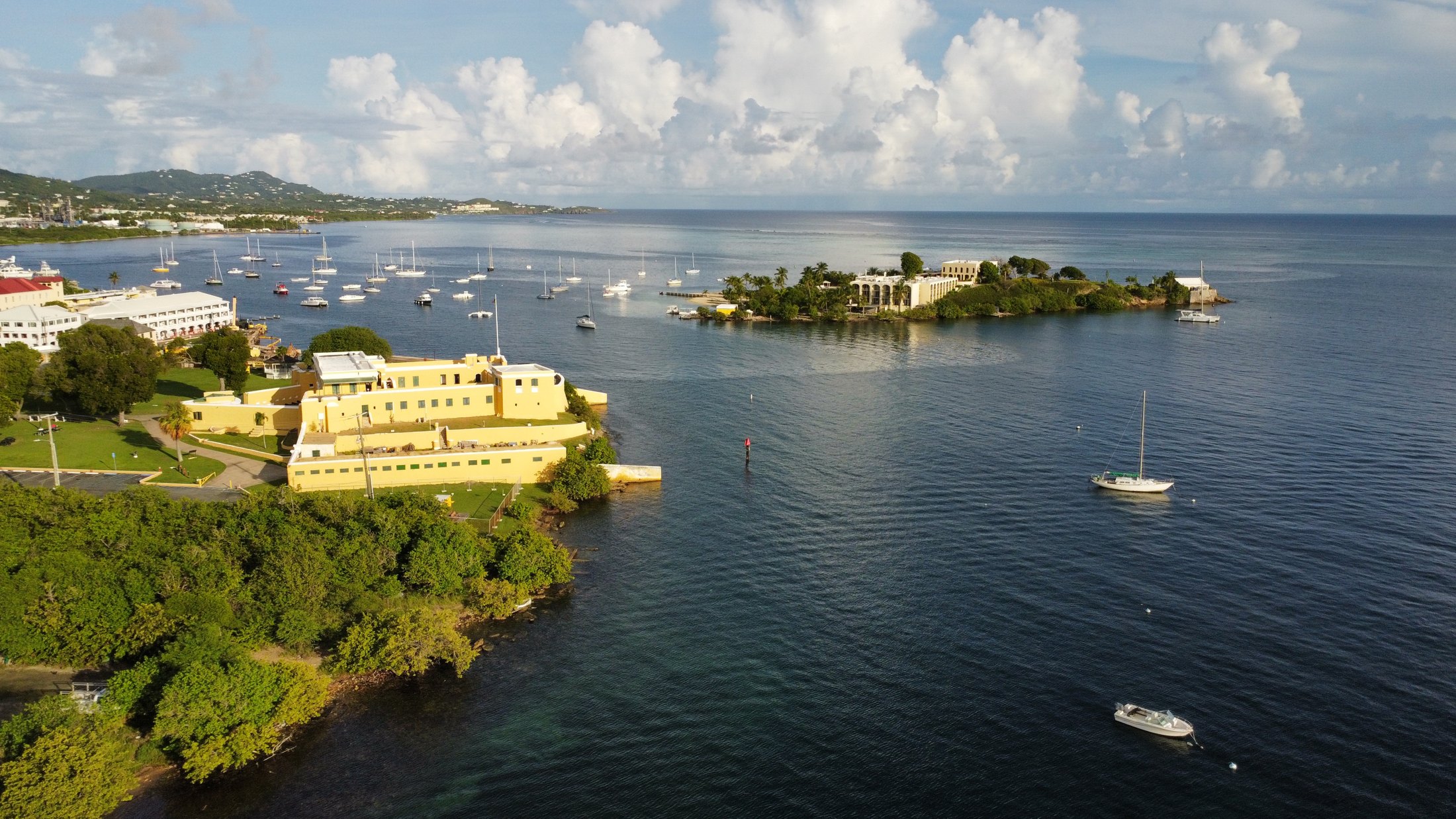 Aerial view of Christiansted harbor and Protestant Cay, St. Croix
