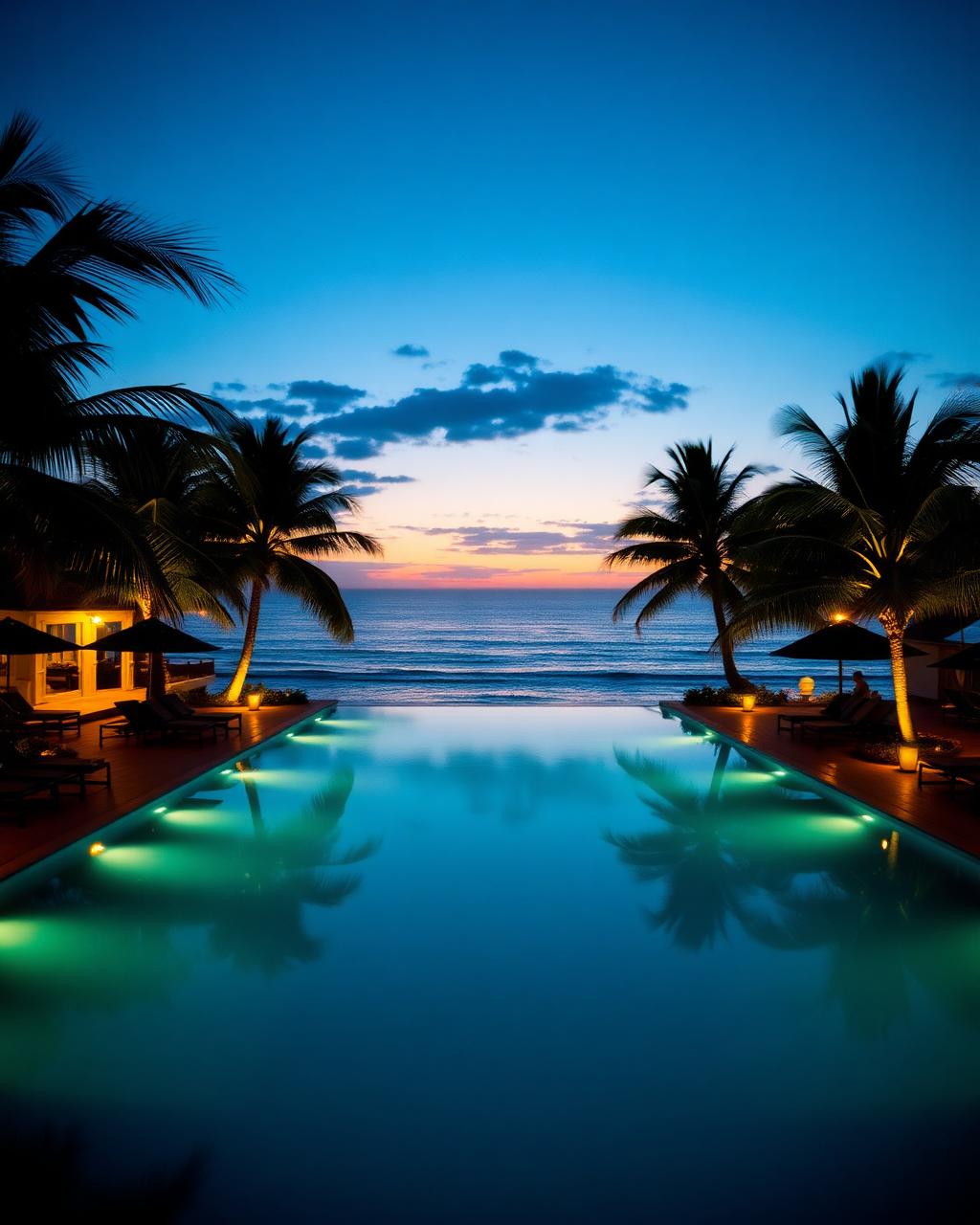 Beachfront resort at golden hour